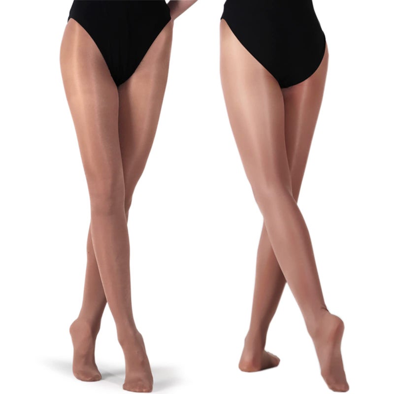 DANCE YOU DANCEYOU Slight Shimmery Footed Tights Girls and Women Size Sparkly Skin Tone for Costume, Dance and Daily Dressing, Toast LA - Image 1